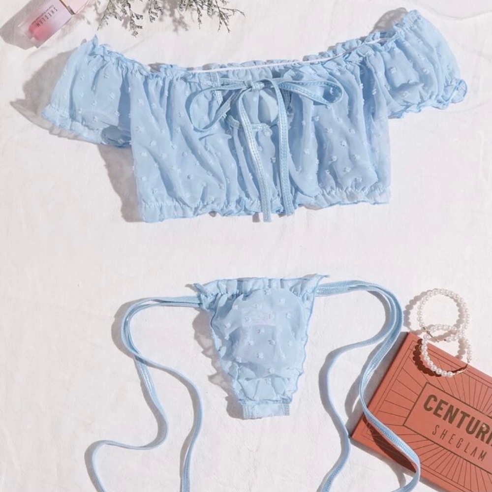 Swiss Dot Mesh Tie Front Lingerie Set